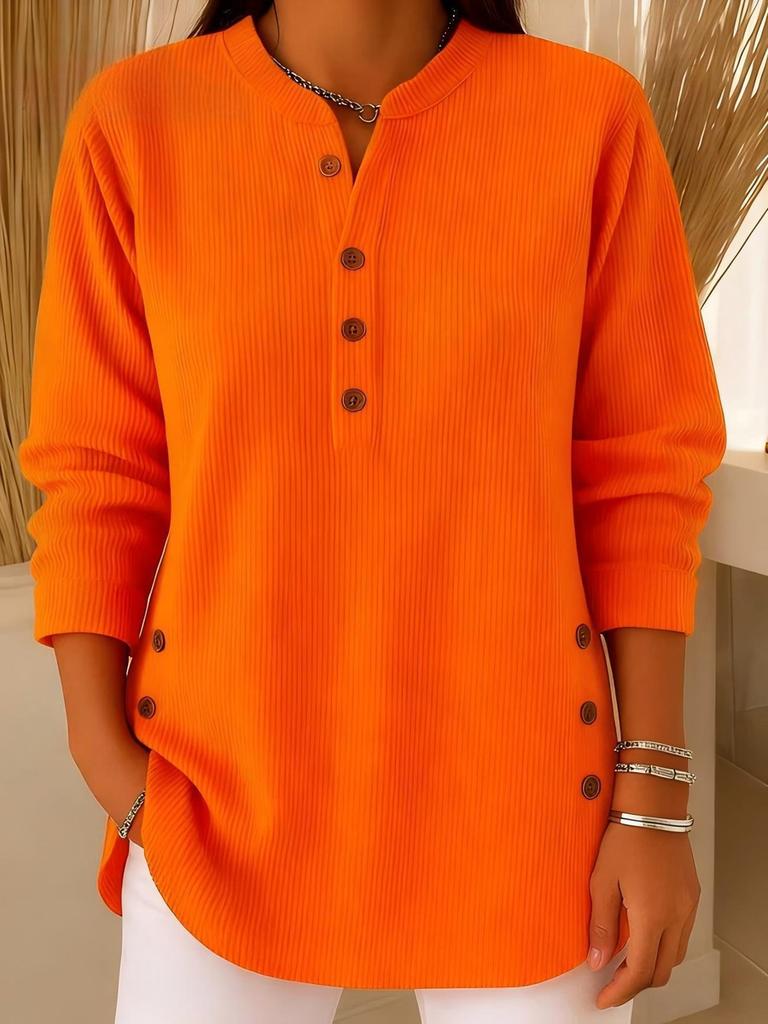 Autumn New Style Velvet Solid Loose Casual V-Neck Button Long Sleeve Women's Top T-Shirt