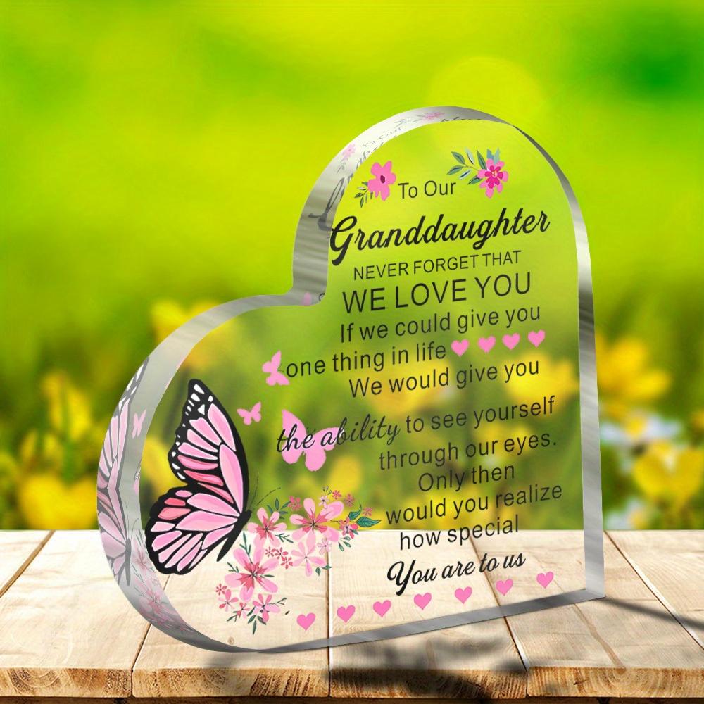 To Our Granddaughter Message Acrylic Tabletop Sign - Modern Floral & Butterfly Design, Perfect for Home Decor, Floral Butterfly Design, Nurserie 10*10cm