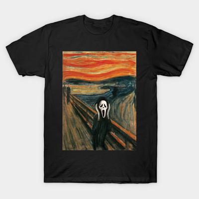 Asian Size Men Print T-shirt The Scream Parody No-Cut Heat Transfer Print Cotton Tshirt