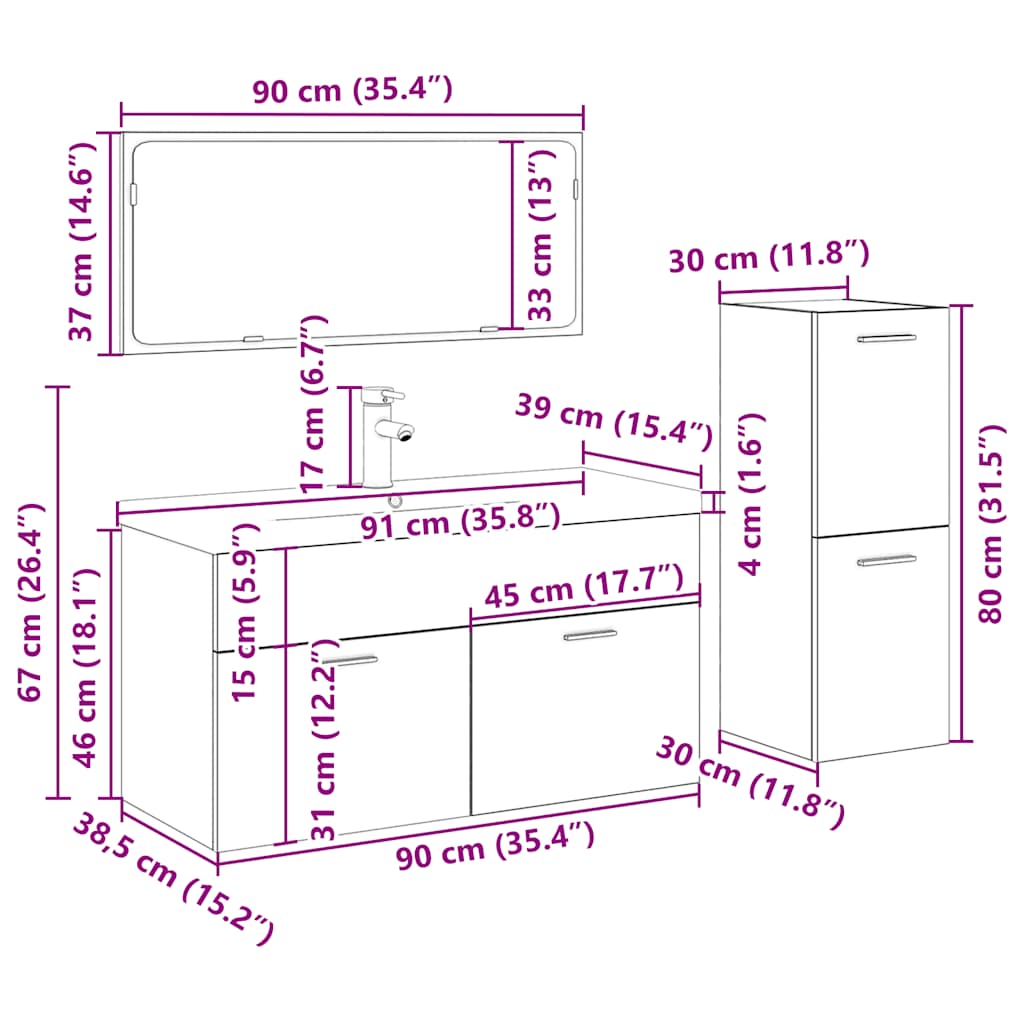 4 piece Bathroom Furniture Set Reclaimed Wood Look Engineered Wood