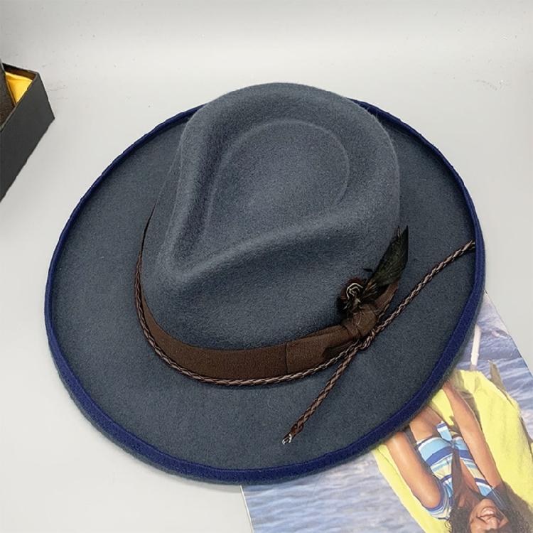 Elegant Feather Homburg Wool Styling Hat with Wide Brimmed Flat Hat Wide Brimmed Western Hat for Casual Wear