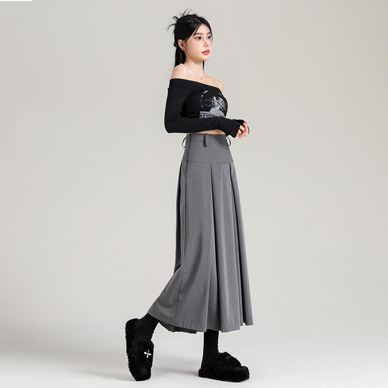 New Skirt with Early Autumn Skirt with Pleated Skirt with Umbrella Skirt with High Waist Slim Midi Skirt