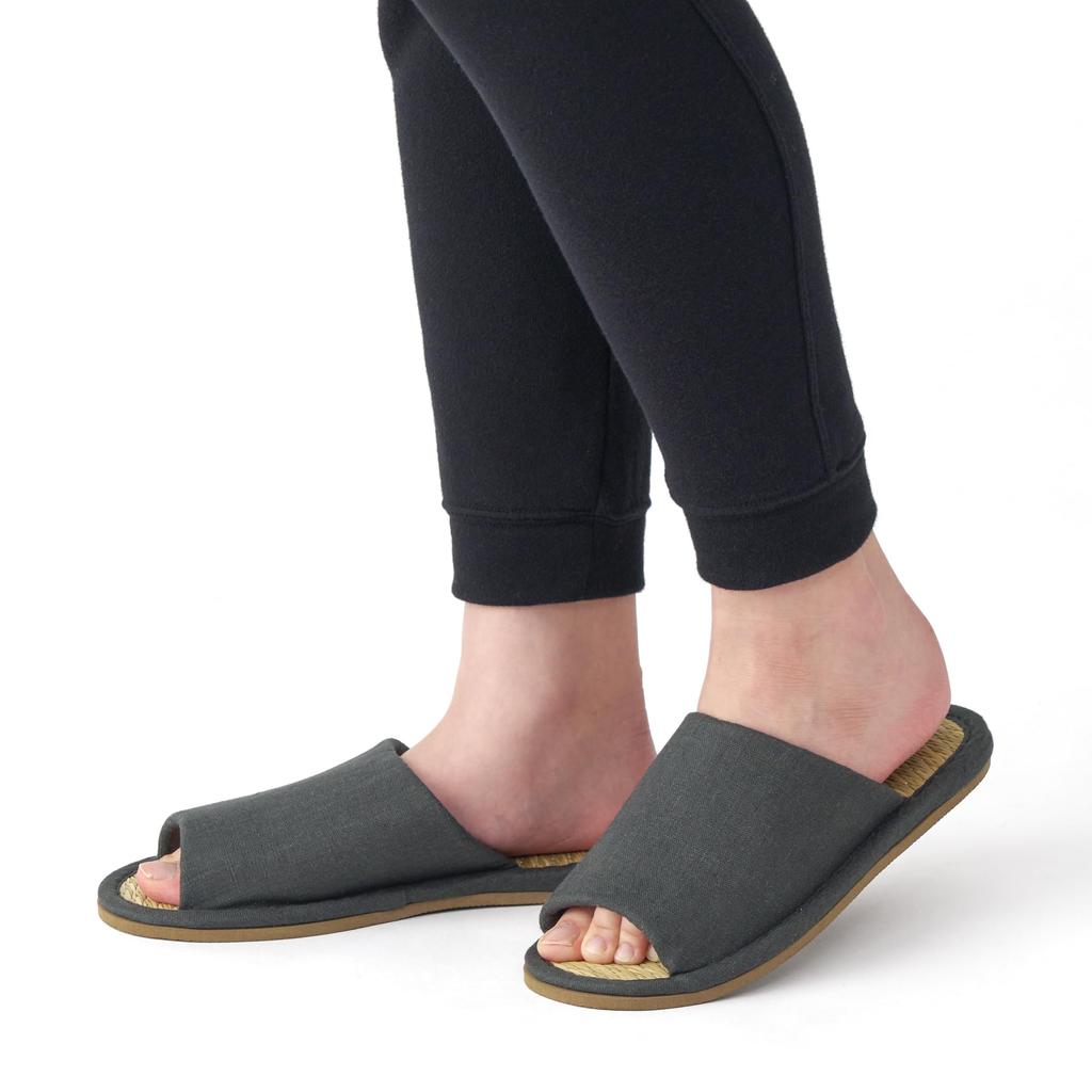 Igusa Front Charcoal XL [MUJI] Slippers, Slippers, Opening, 84774577, Gray,