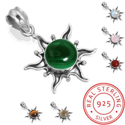 925 Sterling Silver Pendant Women Gemstone Handmade Jewelry Christmas Gift Malachite Moonstone Rose Quartz Red Stone Smoky Topaz Tiger Eye Costume