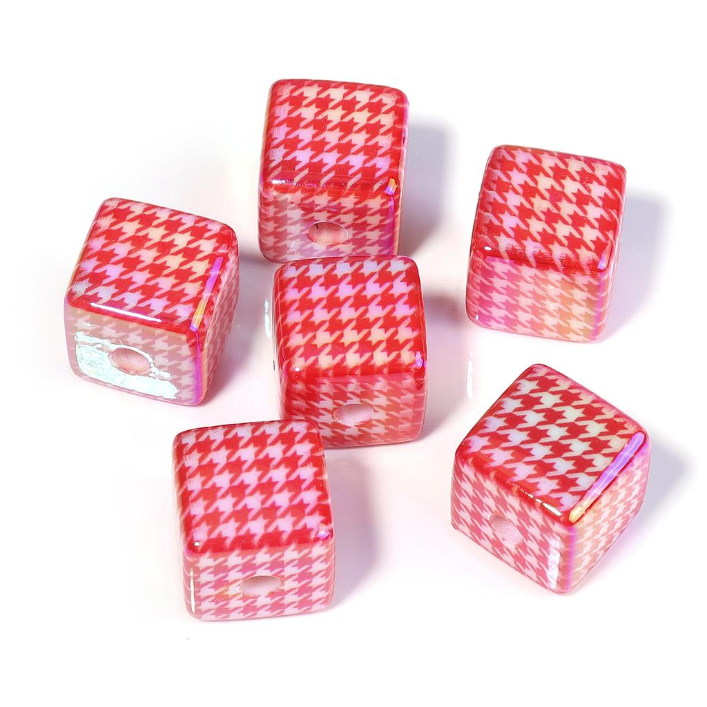 10pcs/lot 13mm Colorful Acrylic Beads Square Checkered Pattern Beads Loose Spacer Beads For Jewelry Making DIY Bracelet Necklace