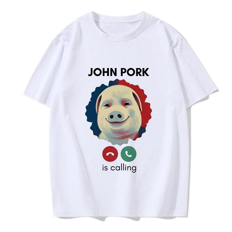 Women Funny Pig Tops Tshirt John Pork Is Calling Answer Call Phone Y2k Tee Shirt Gothic Hip Hop T-shirt Streetwear Clothes