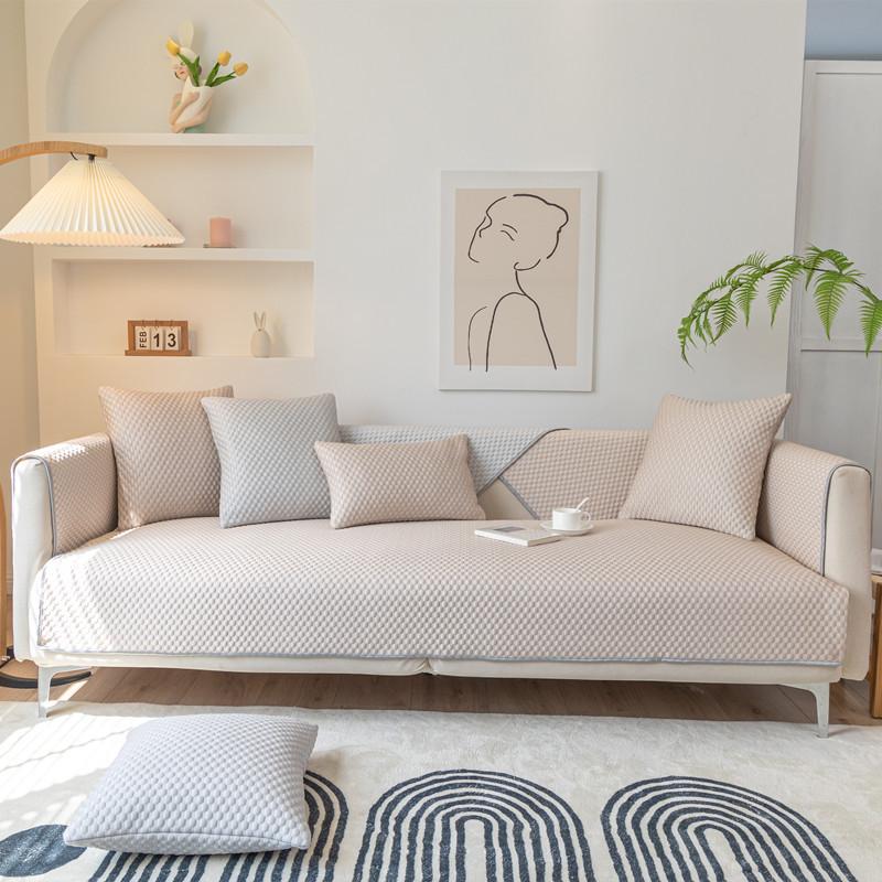 Summer New Ice Silk Cold Bean Sofa Cushion Cool Feeling Simple Polka Dot Solid Color Non-Slip Sofa Cushion Towel