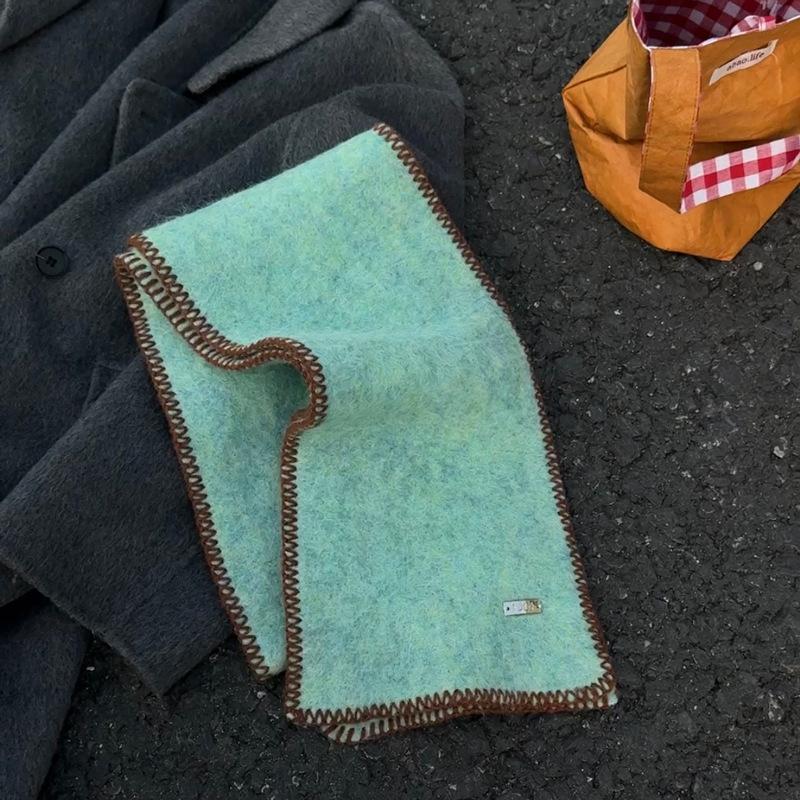 

Wool Trim Neck Scarf Women Yarn Korean Winter Color Block Warm Solid Neck Warmer