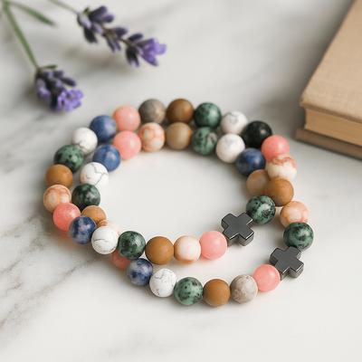 Bracelets de Couple, Ensemble de 2 Bracelets Perles Pierres Précieuses Arc-en-ciel