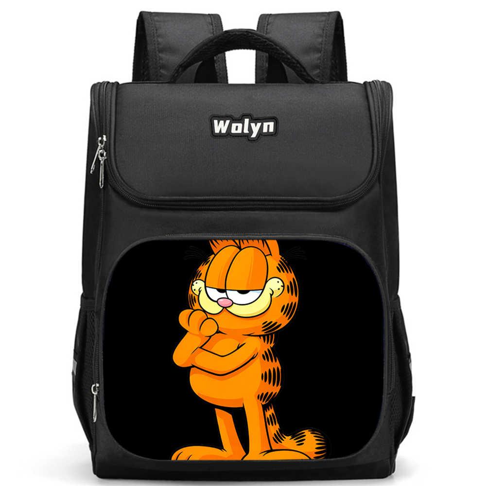 Schulrucksack mit mehreren Fächern, Große Cartoon Garfield Schultaschen für Jungen, Strapazierfähiger Kinderrucksack für Alter 6-10