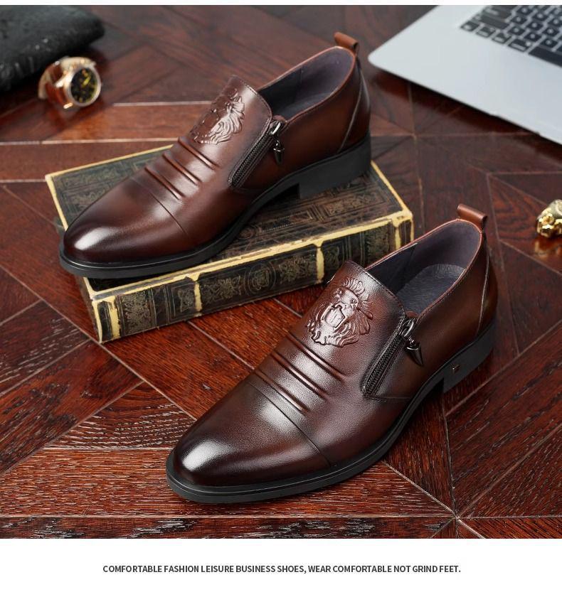 Spring 2025 Men's Soft Sole Leather Slip-On Shoes - Pointed Toe Business Casual Low-Tops