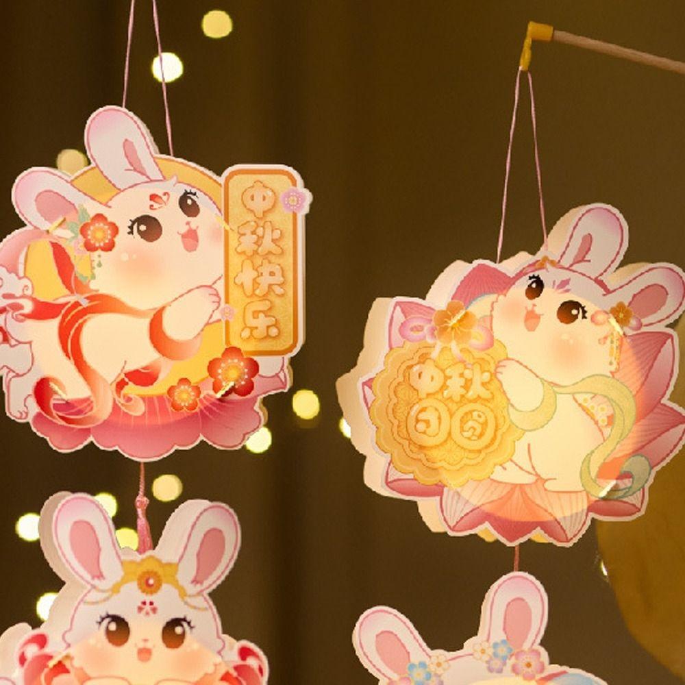 Cartoon Mid-Autumn Festival Lantern Chinese Lotus Moon Handheld Luminous Lantern National Day