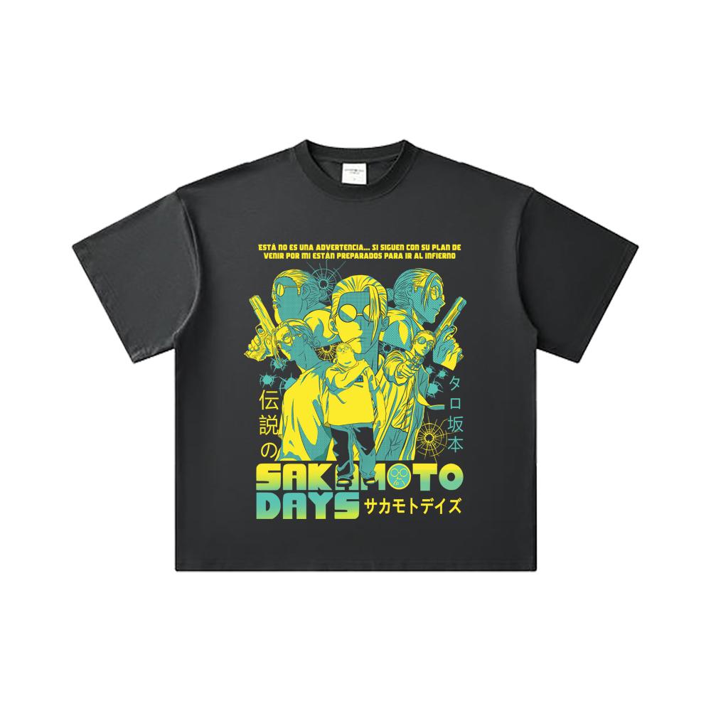 260 GSM Dubbel Garen 32 Count 100% Katoen Sakamoto Days V6 Taro Print Unisex Zwaar Katoenen T-shirt