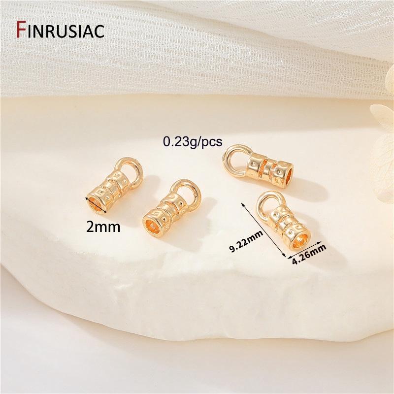 14K Gold Plated Brass Crimp End Caps With Loop Cord Tube Barrel End Cap for DIY Leather Cords And Chains Jewelry Making Findings
