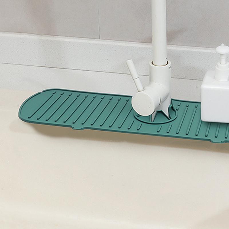 1pc Green Silicone Mat Sink Faucet Mat Splashproof Mat Sink Draining Pad Faucet Countertop Dish Drying Mat For Kitchen Bathroom