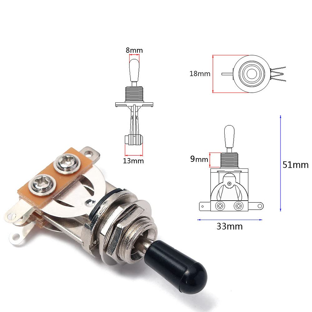Jiayouy 3 Way Toggle Switch Pickup Selector with Black Tip Knob for Gibon Epiphone Les Paul Electric Guitar Part 2Pcs