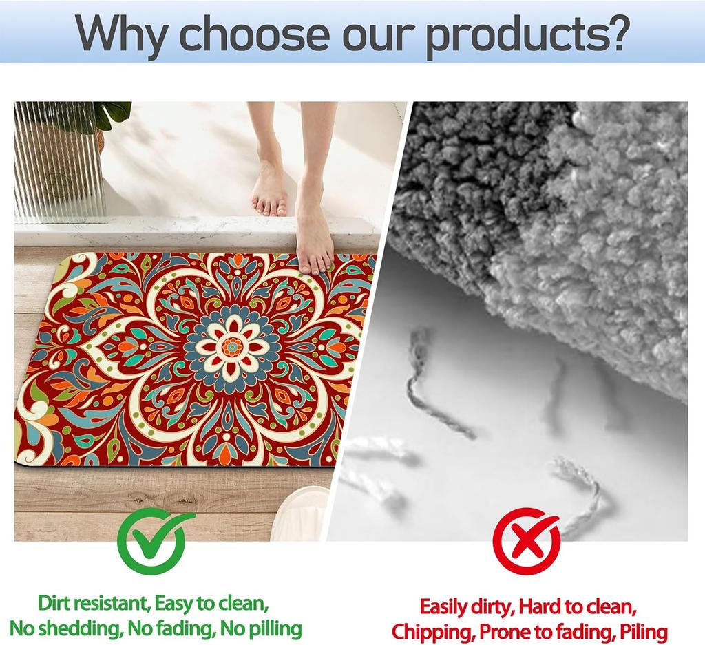Decorative Mandala Floral Area Mat Rug Polyester Washable Bathroom Doormat Entryway Runner for Home Decor Accent Gift