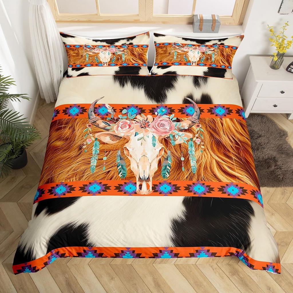 Western Farm Animal Leather Three-Piece Quilt Cover 3D Digital Printing Bedding Set