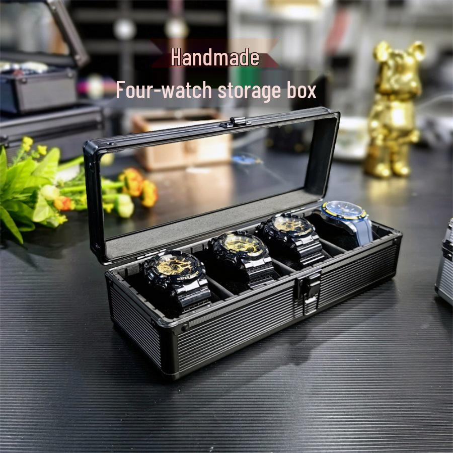 4-Slot Aluminum Watch Storage Box - Drop-proof & Lockable Gift Case