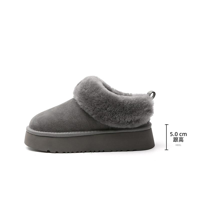 Leather Heightening Snow Boots Women's Winter New Piled Thickened Soles Fluffy Shoes Cotton Shoes