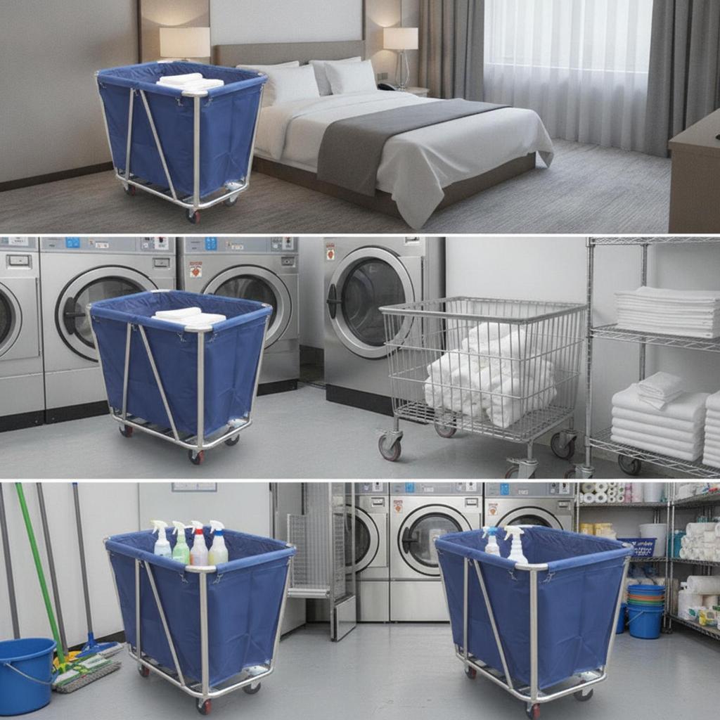 Lodging Linen Cart Stainless Steel Laundry with Wheels Commercial for