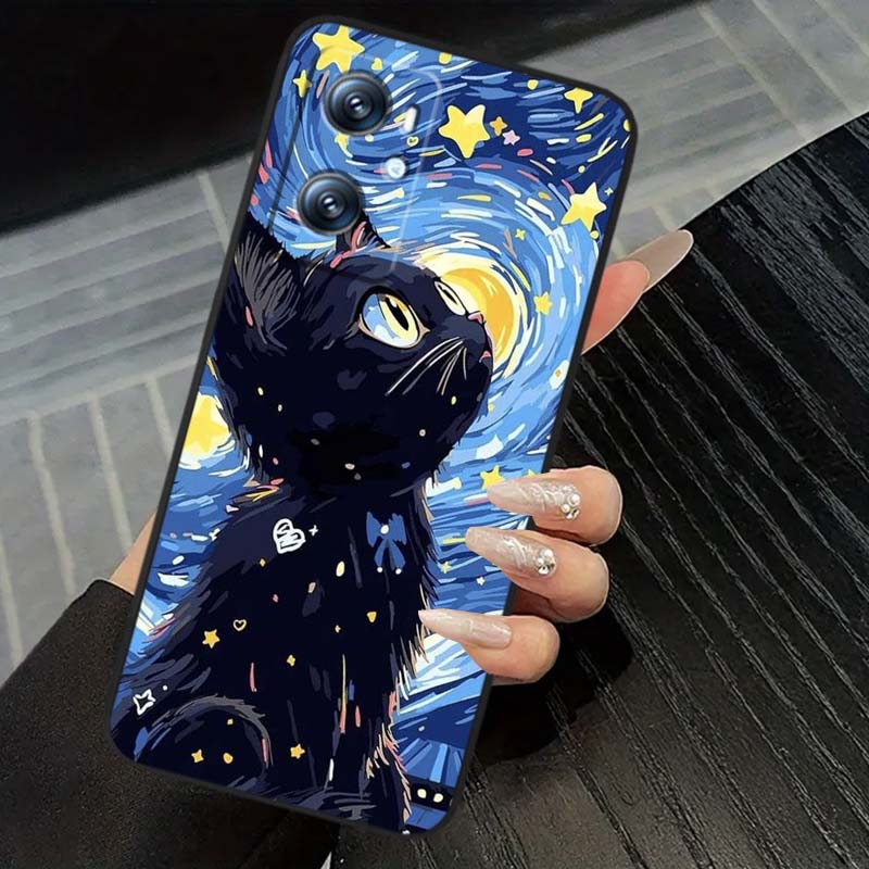Cute cartoon cat illustration Phone Case For OPPO Reno 5 6 7 A96 A40 A58 Realme GT A74 A78 Neo2 A74 A78 Find X5 X3 X7 X8 Black
