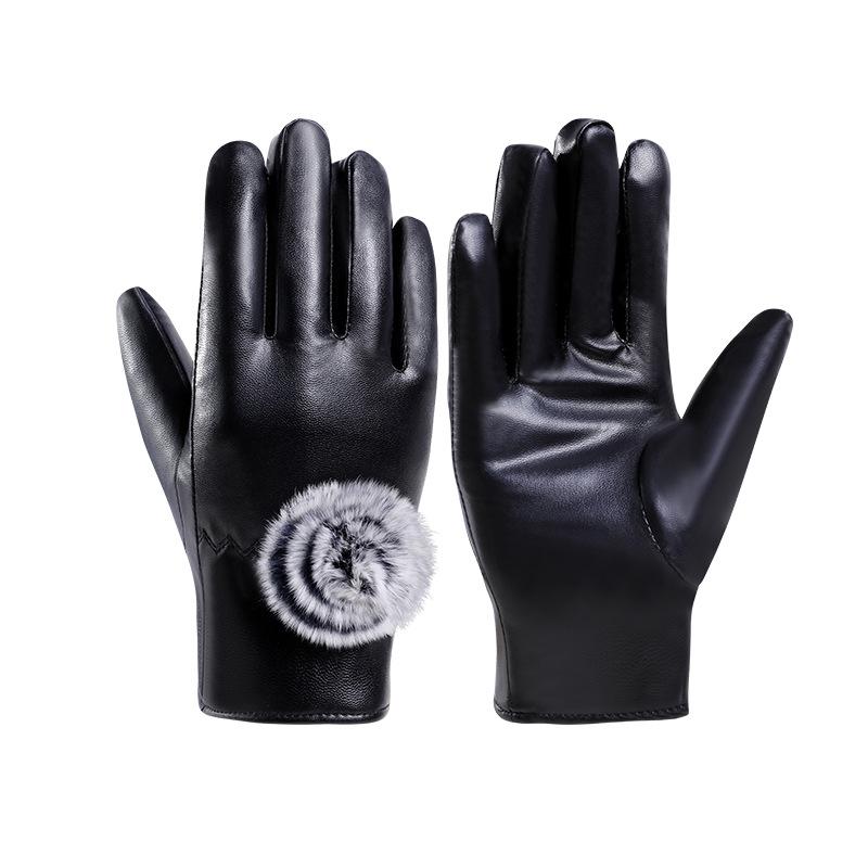 

Classic leather gloves women s winter cycling fleece thickened waterproof windproof can be fashionable versatile driving gloves YA One Size