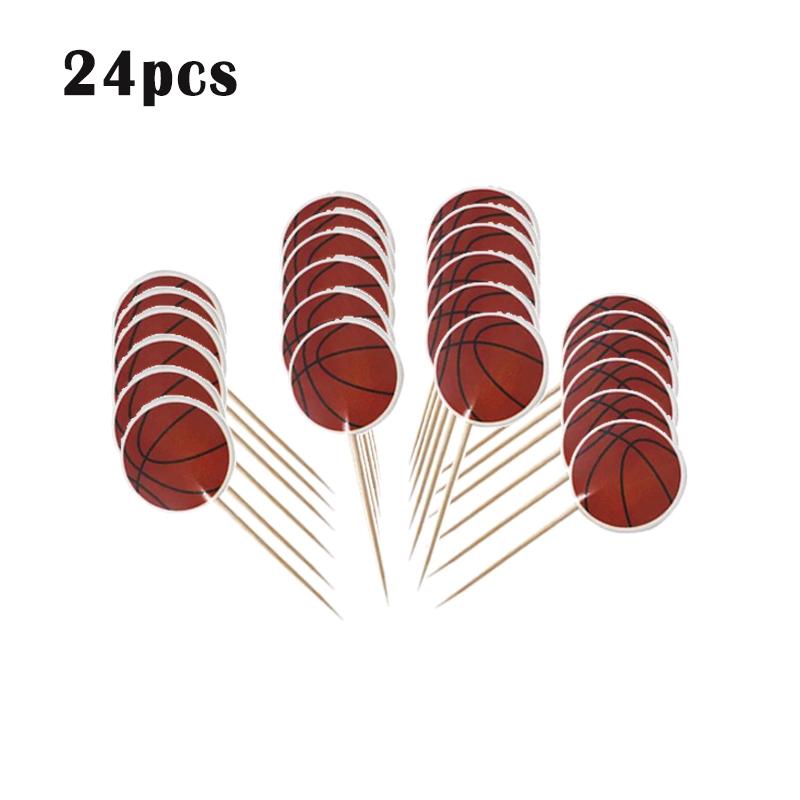 24 Stück/Packung Jungen Gastgeschenke Fußball-Thema Tortenaufsatz Happy Birthday Party Fußball Cupcake-Aufsätze mit Stäbchen Dekorieren Kuchen Topper