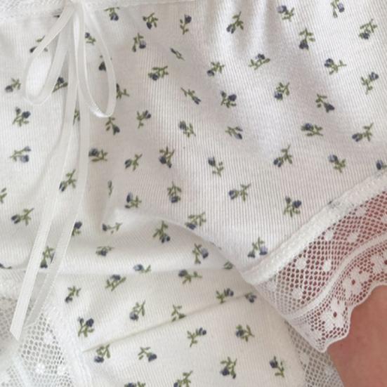 Damunderkläder i bomull med spetskant och blommigt tryck, sömlösa hipster-trosor, mjuka, söta, andningsbara trosor