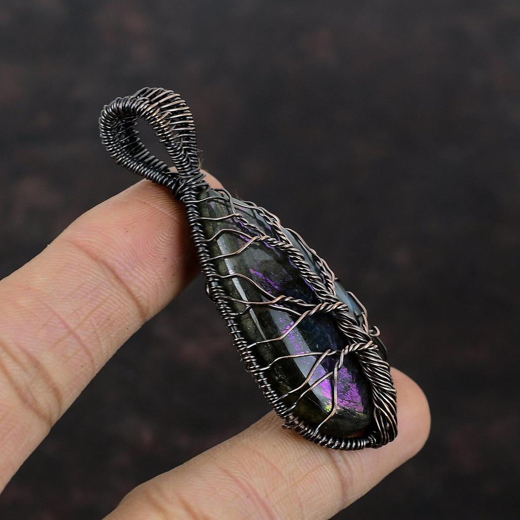 Tree Of Life Mystic Fire Labradorite Pendant Copper Wire Wrapped Pendant Gemstone Pendant Copper Jewelry Gift For Her Handmade Wire Jewelry
