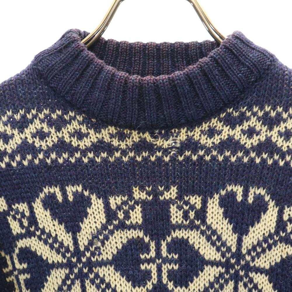 Billy Buck 70s 80s Vintage Nordic Pattern Long Sleeve Sweater M Navy Knit Women Used