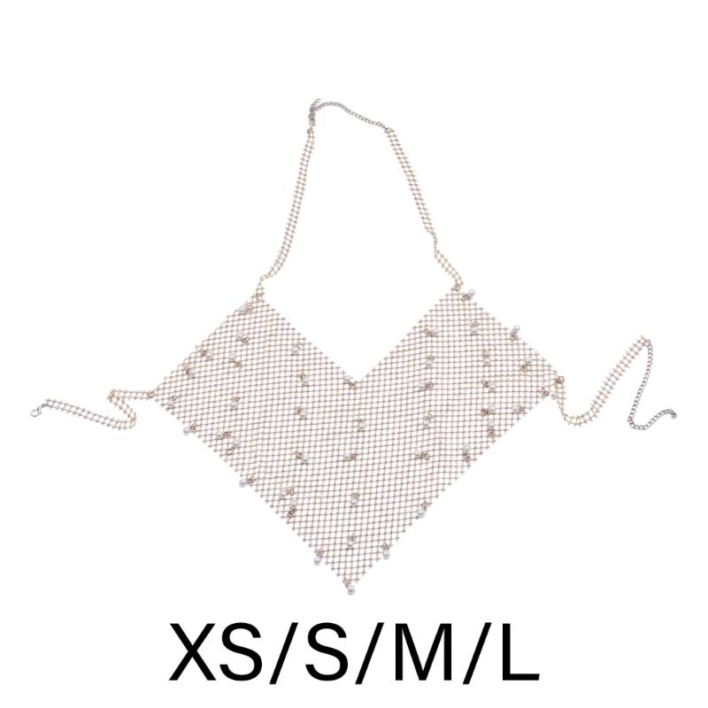 Elegantní přívěsek s perlami Průsvitný tílko Řetízek na tělo Jedinečný řetízek na tělo s visícími perlami Elegantní tělový doplněk pro trendsettera