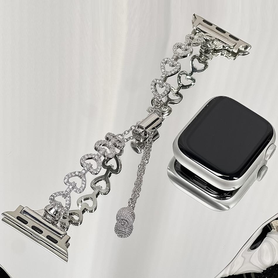 

Strap For Apple Watch Band S11/10/9/8/7/SE/6/5/Ultra 3 IWatch 49/46/45/44/42/41/40/38mm Luxury Diamond Love Heart Shiny Bracelet 38 40 41(S11 10)42MM