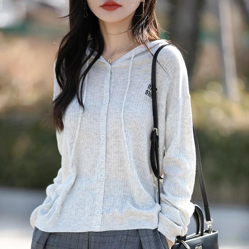 Spring New Hooded Knitted Cardigan with Embroidered Letters, Loose and Versatile Top Jacket for Women