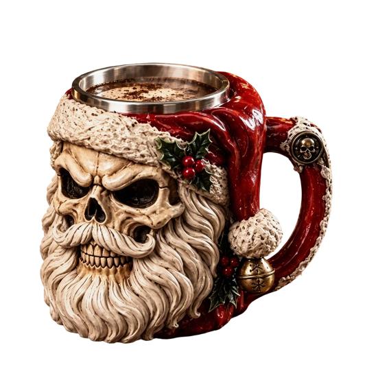 Decorative Cauldron Mug for Fans 3D Dark Christmas Santa Mug, Ugly Design Ceramic Coffee Cup with Gothic Horror Style Travel Handle, Novelty