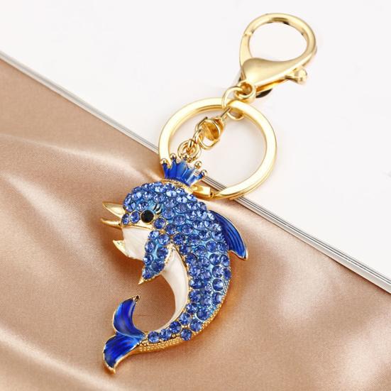 Keychain Sparkling Rhinestones Dolphin Charm Wearing Crown Key Chain Decorative Wallet Backpack Car Key Holder