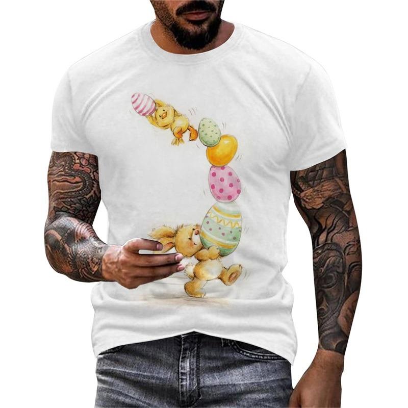 Full Print Easter T Shirt For Men New In Short Sleeve Easter Bunny Egg Pattern