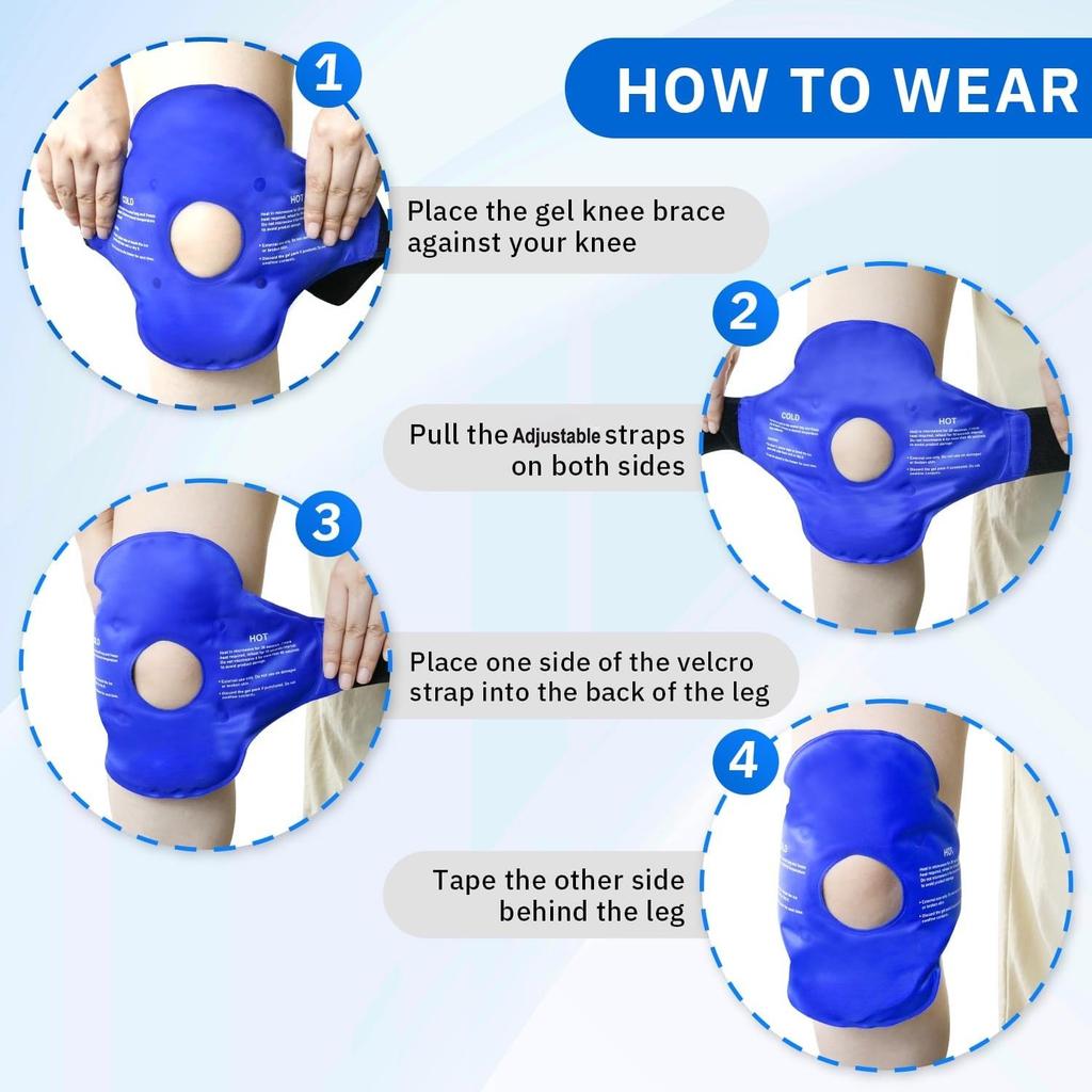Knee Ice Pack for Injurie Gel Reusable Hot Cold Compress Compression Wraps for Sprains Swelling Cooling Knee Brace for Women Men