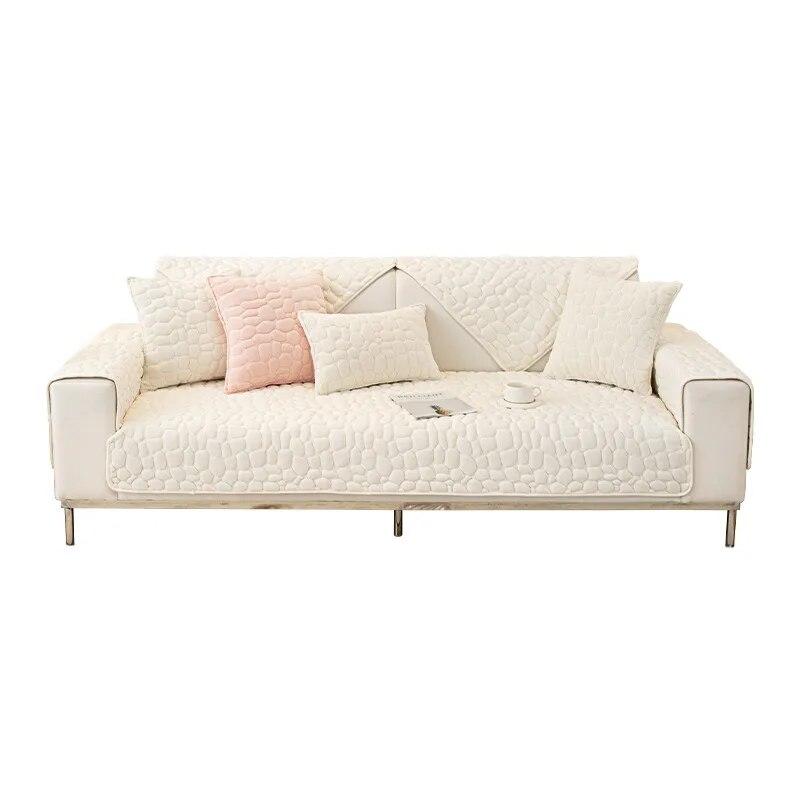 White Sofa Cover Stone Pattern Plush Anti-slip Couch Cushion Towel Living Room Universal Armchair Slipcover Blanket Cover 3 Seat