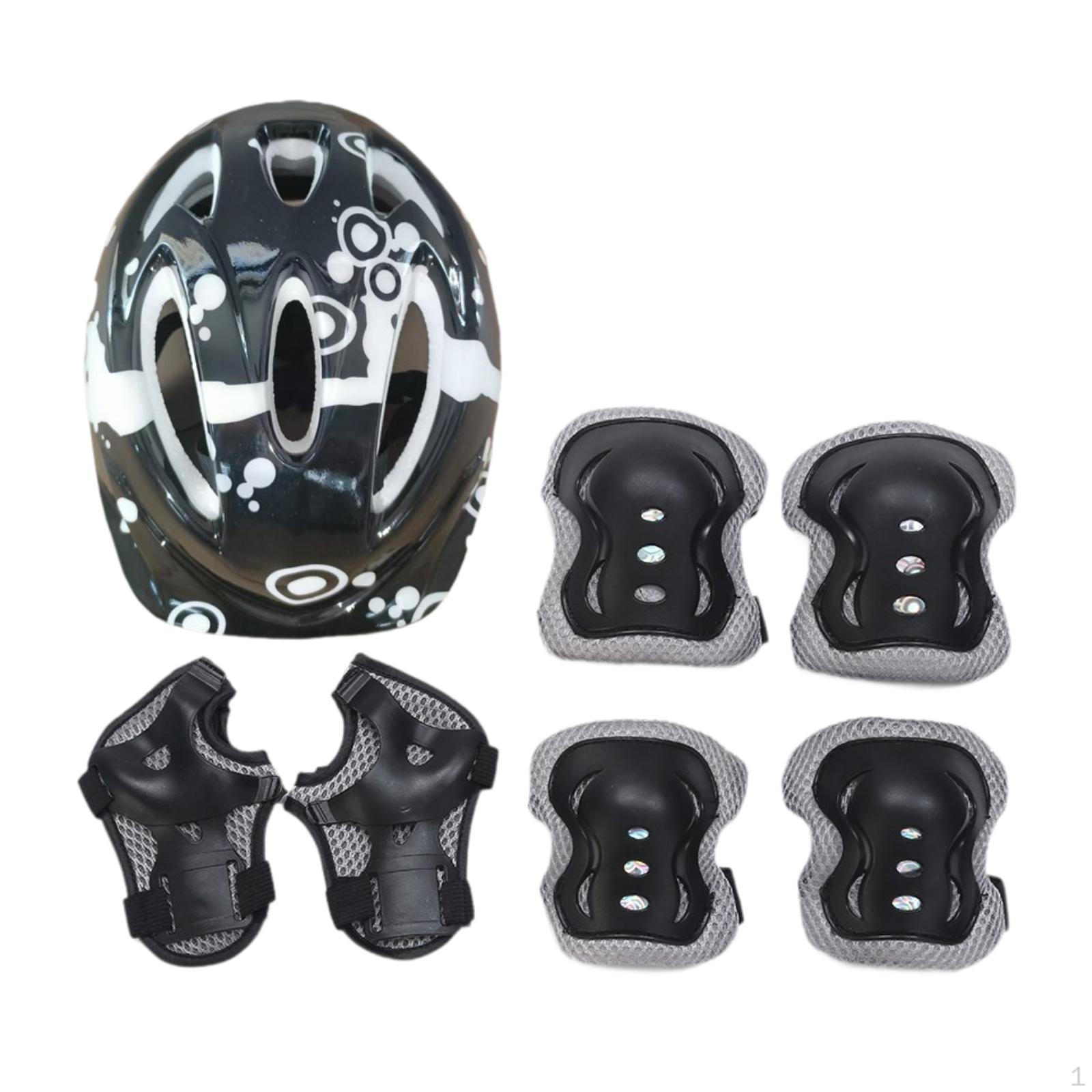 

Набор из 7 детских велосипедных шлемов, наколенников, налокотников и защиты запястий для велоспорта, катания на роликах Gray Black