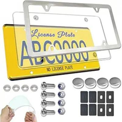 Plate Frame Cover Kit- Clear Flat Plate Cover & Stainless Steel Car Tag Holder,