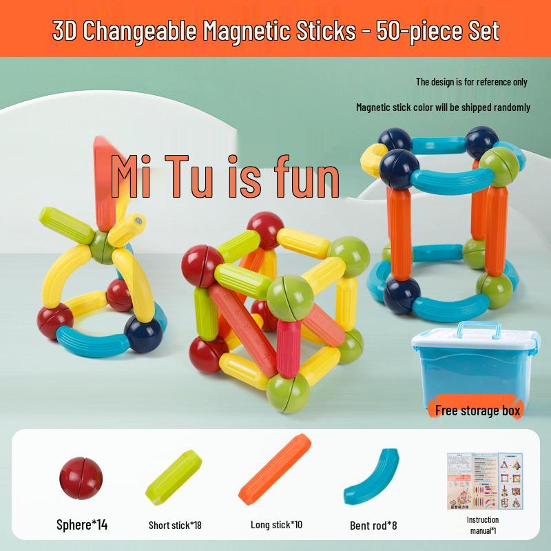 3D Magnetic Rod Building Blocks: Changeable, Strong Magnets for Kids' Educational Play