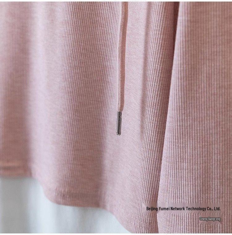 Plus Size Women's Autumn Hooded Sweatshirt, 2025 New Style, Slimming Irregular Two-Piece Design.