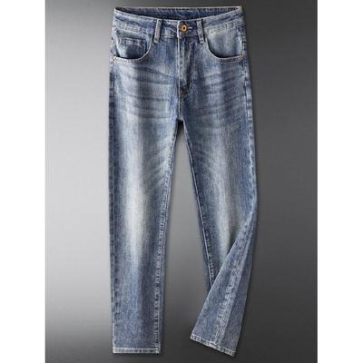 Summer Retro Washed Slim Fit Nine-point Jeans for Men Trendy Printed Versatile Korean Style Casual Stretch Skinny Pants