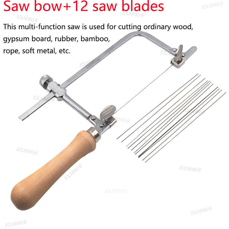 Professional Adjustable Hand Saw Mini Saw Bow with 12Pcs Blades for Wood Jewelry Tool Cutting Kit DIY Woodworking Tools