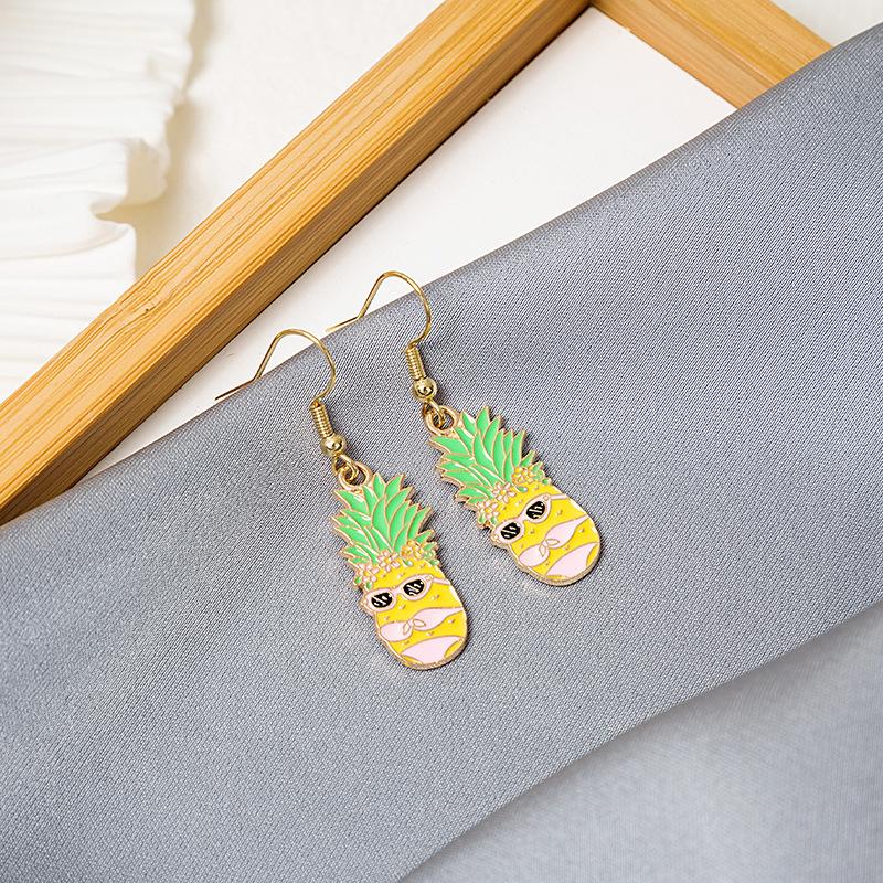 Fun Cartoon Asymmetrical Oil Drop Earrings, Guochao Panda Animal Fruit Earrings, Cute Mushroom Leaf Earrings