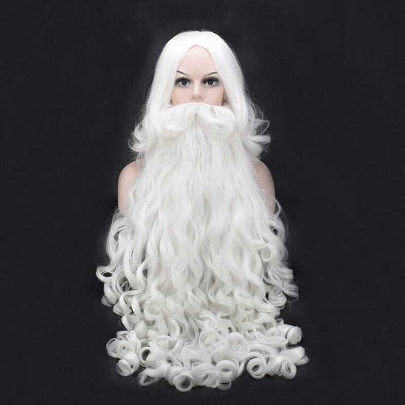 Santa Claus Wig And Beard Synthetic Hair Diy Fancy Dress Fake Beard Short Cosplay Wigs For Men White Hairpiece Accessories Santa Claus Fake Beard