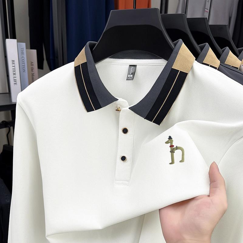 Men s Polo Shirt Autumn Arrival Color Contrast Lapel Print Long Sleeve High-End Business Leisure Men s Wear M