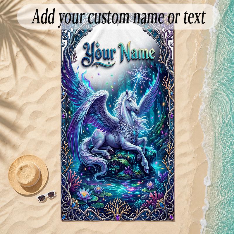 Unicorn Theme Soft Beach Towel Personalized Custom Name Text Towel Portable for Beach Pool Travel