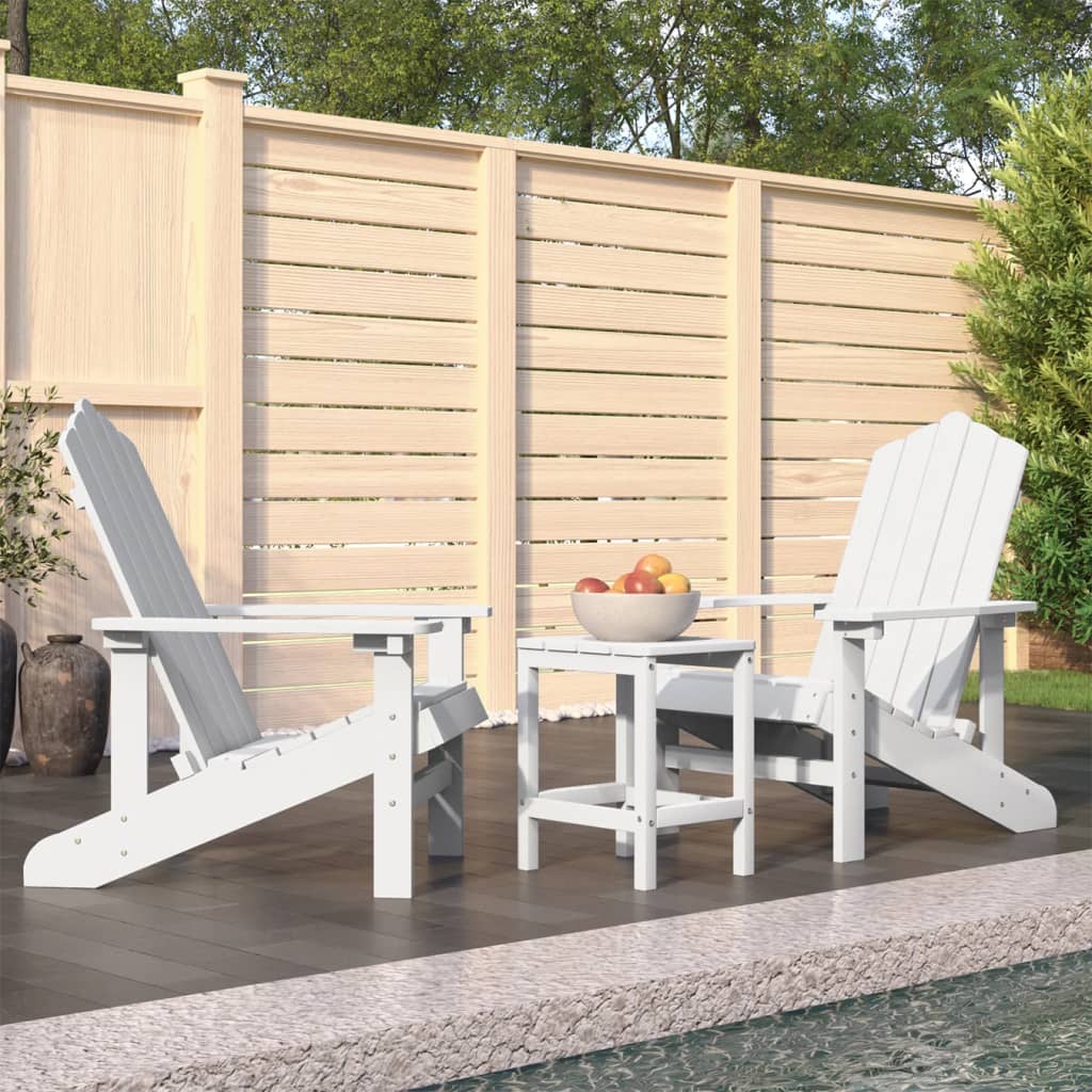 Vidaxl Adirondack Garden Chairs with Table, HDPE, White